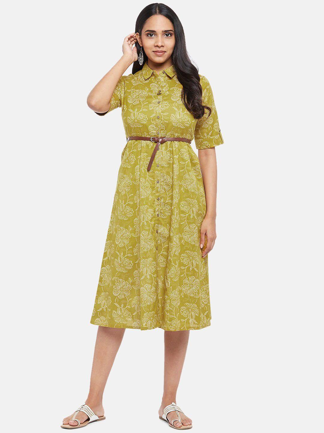 akkriti-by-pantaloons-mustard-yellow-floral-printed-pure-cotton-shirt-midi-dress