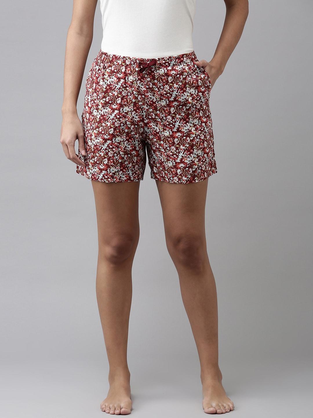 van-heusen-women-maroon-&-white-floral-printed-lounge-shorts