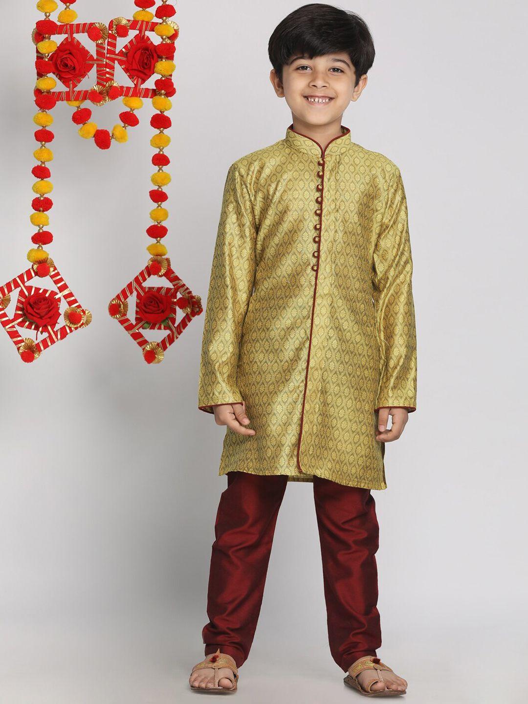 vastramay-boys-mustard-yellow-ethnic-motifs-printed-regular-kurta-with-pyjamas