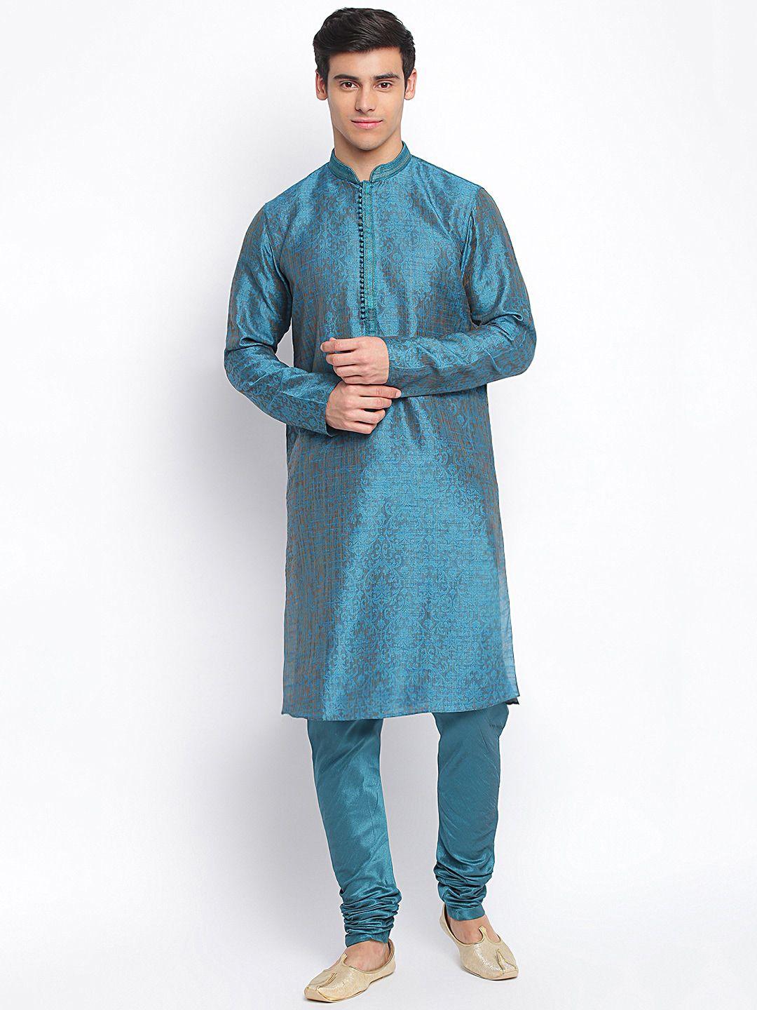 sanwara-men-green-woven-design-ethnic-motifs-thread-work-kurta