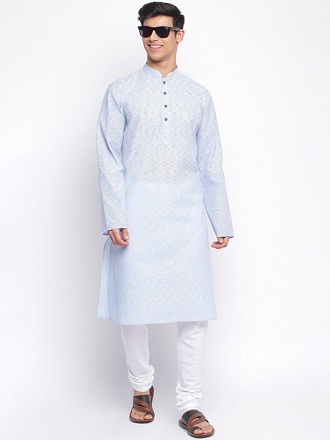sanwara-men-blue-solid-cotton-mandarin-collar-kurta