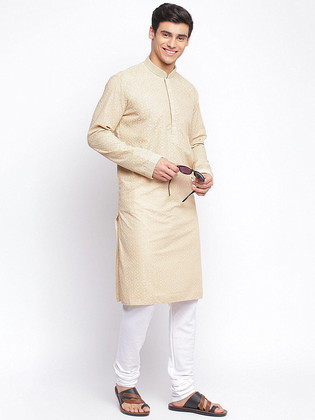 sanwara-men-beige-ethnic-motifs-embroidered-chikankari-cotton-kurta