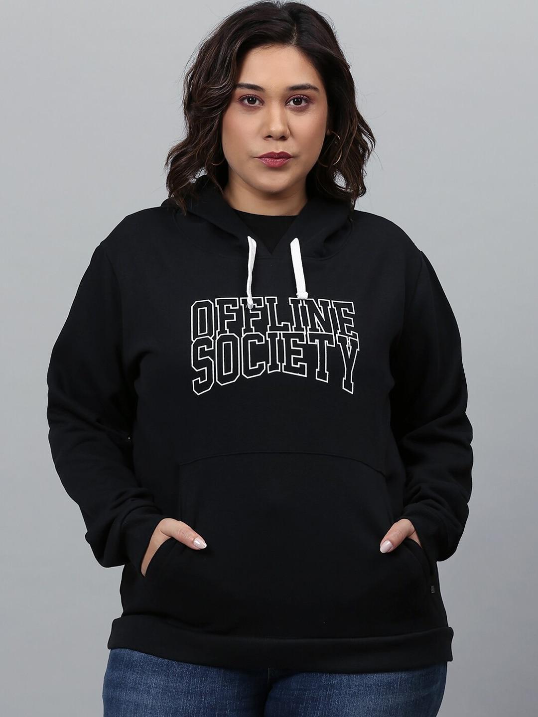 instafab-plus-women-black-printed-hooded-sweatshirt