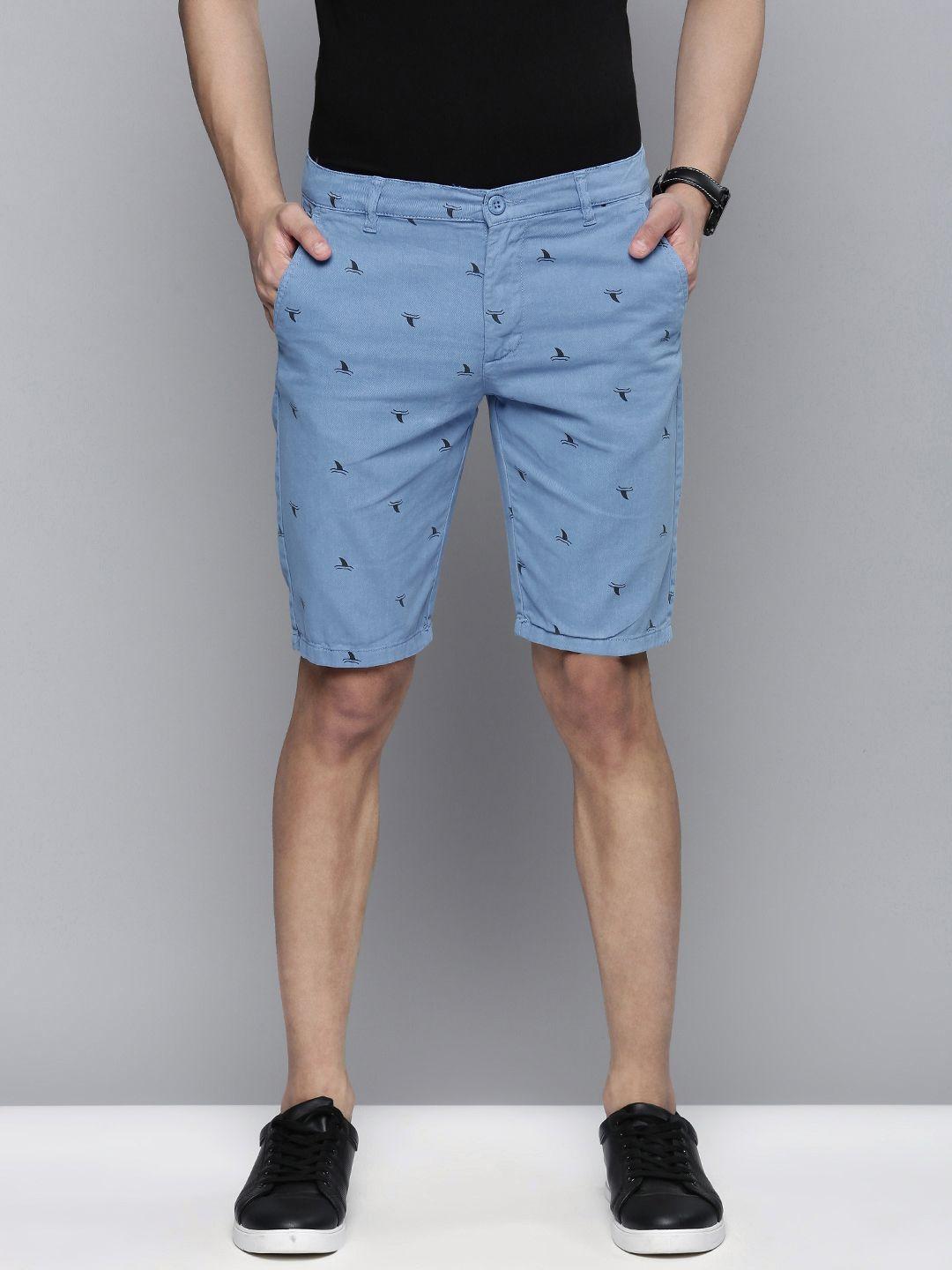 the-indian-garage-co-men-blue-conversational-printed-slim-fit-regular-shorts
