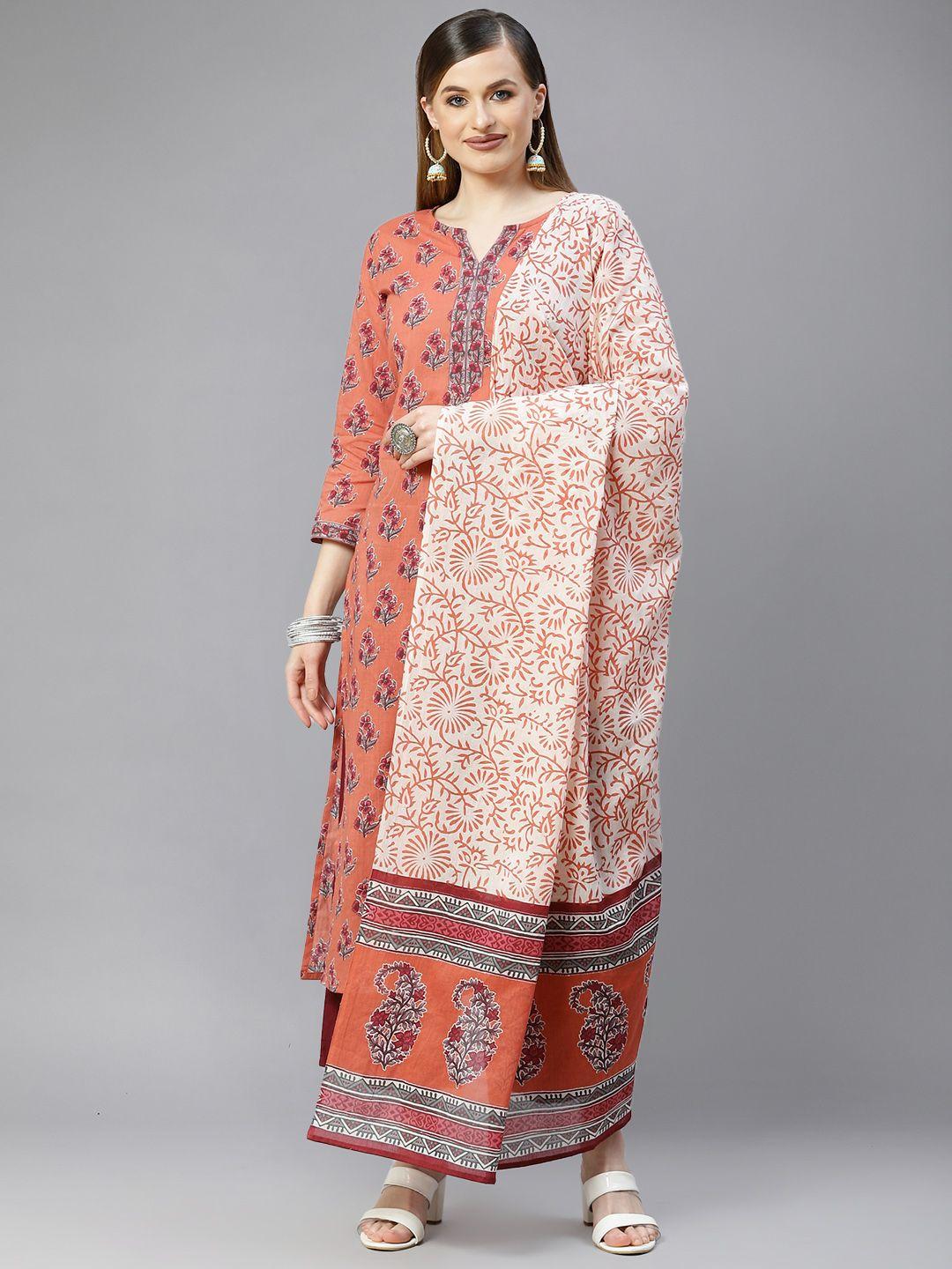 indo-era-women-rust-red-&-maroon-floral-printed-kurta-with-palazzos-&-dupatta