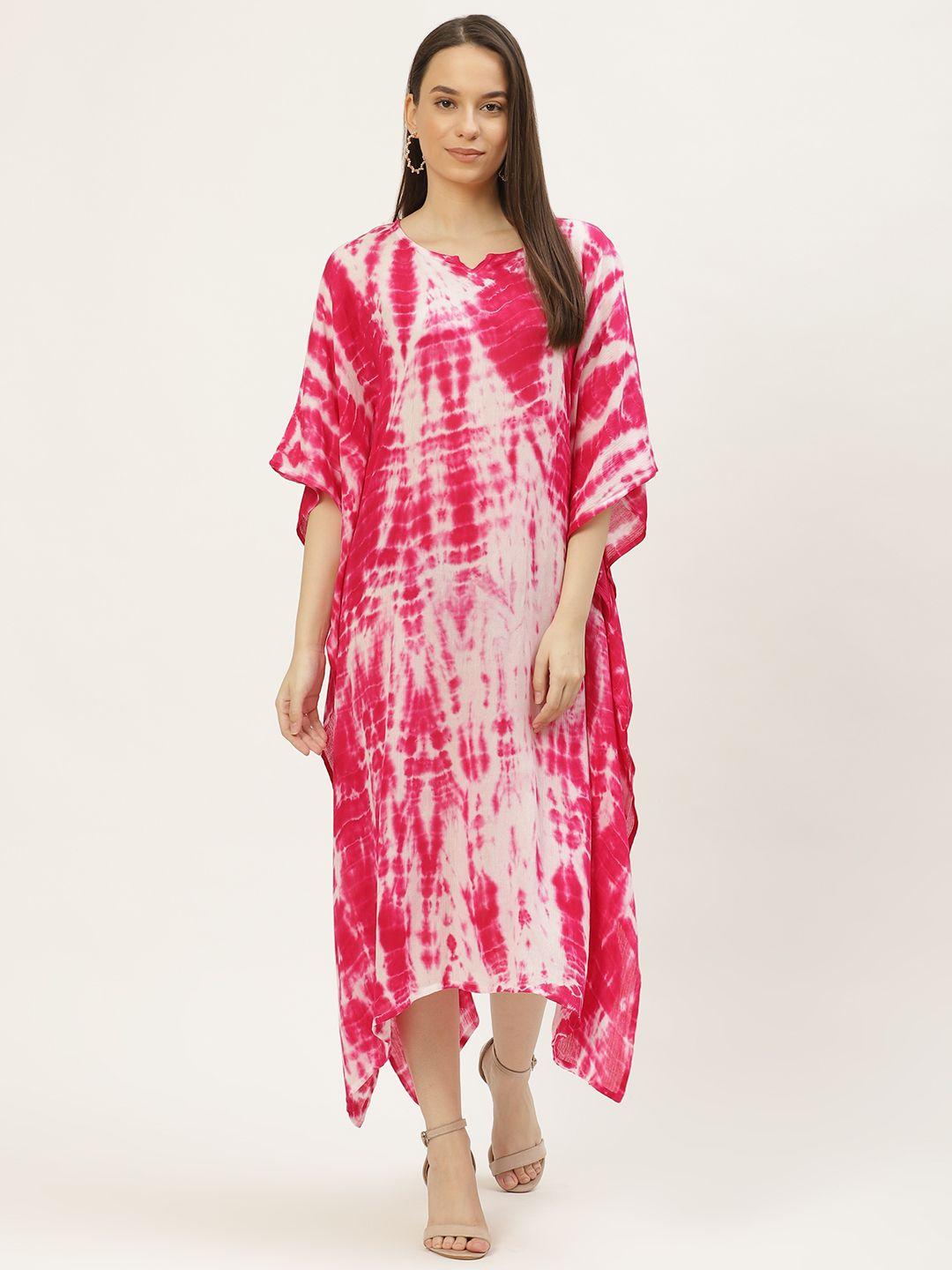maaesa-pink-&-white-tie-and-dye-kaftan-midi-dress