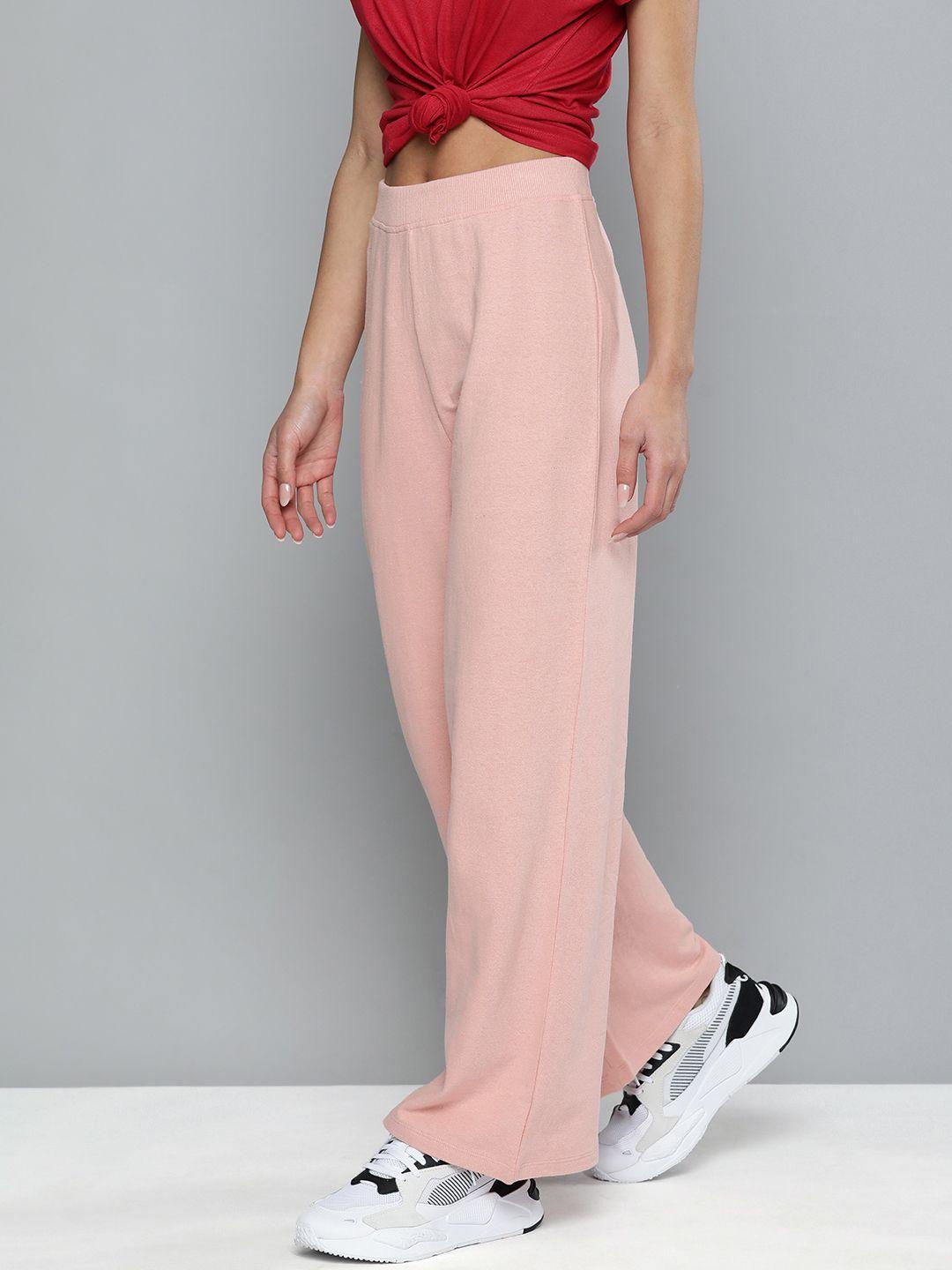 harvard-women-pink-solid-regular-fit-mid-rise-flared-track-pants