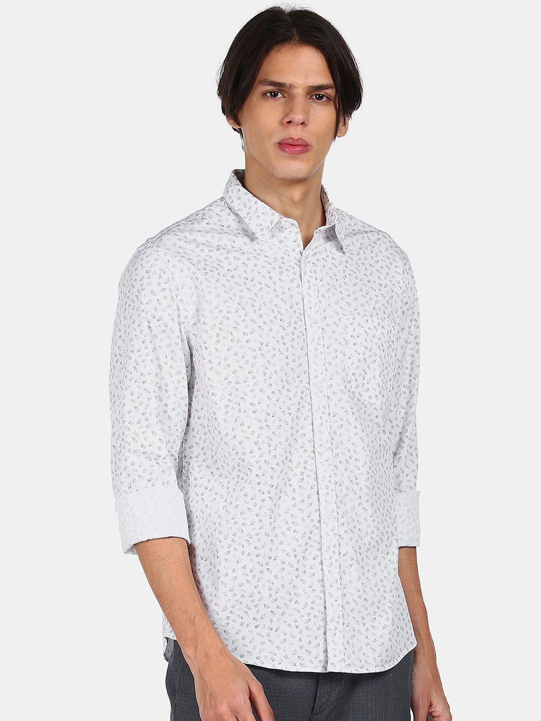ruggers-men-white-&-grey-printed-cotton-casual-shirt