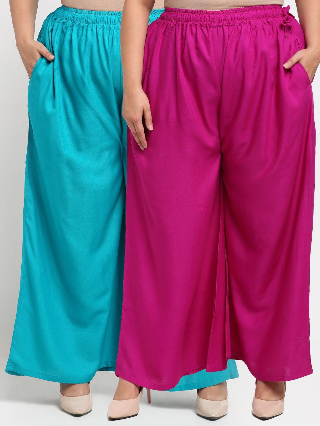 tag-7-plus-women-pack-of-2-magenta-&-blue-flared-ethnic-palazzos