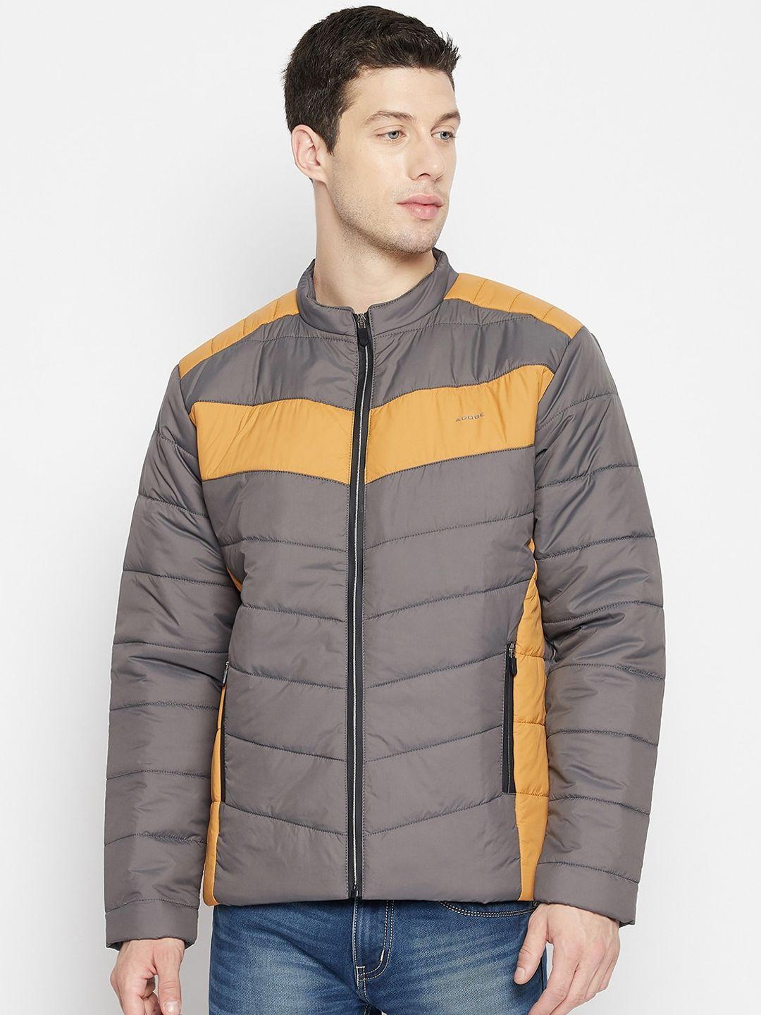 adobe-men-charcoal-&-mustard-colourblocked-lightweight-sleeve-quilted-jacket
