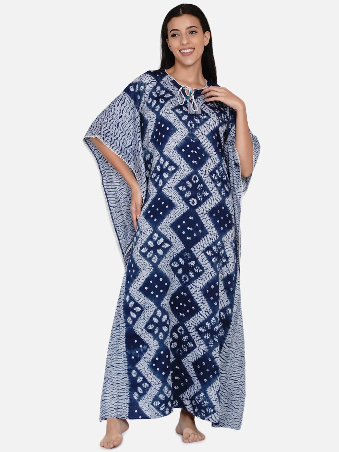 the-kaftan-company-women-navy-blue-printed-pure-cotton-maxi-nightdress