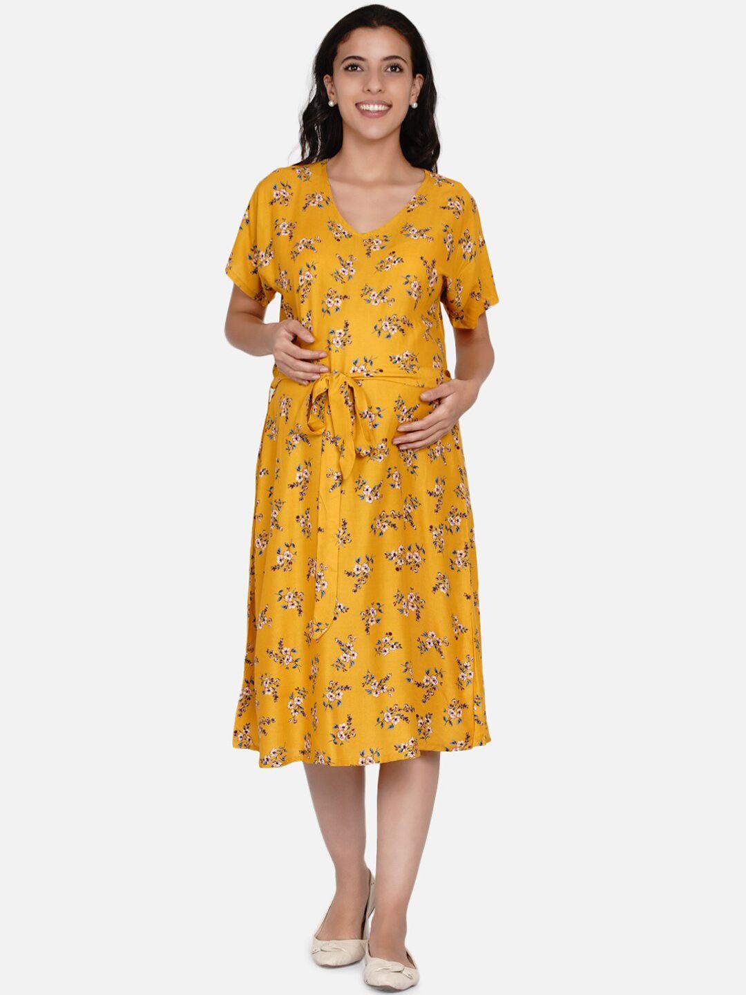 the-kaftan-company-mustard-yellow-floral-printed-maternity-dress