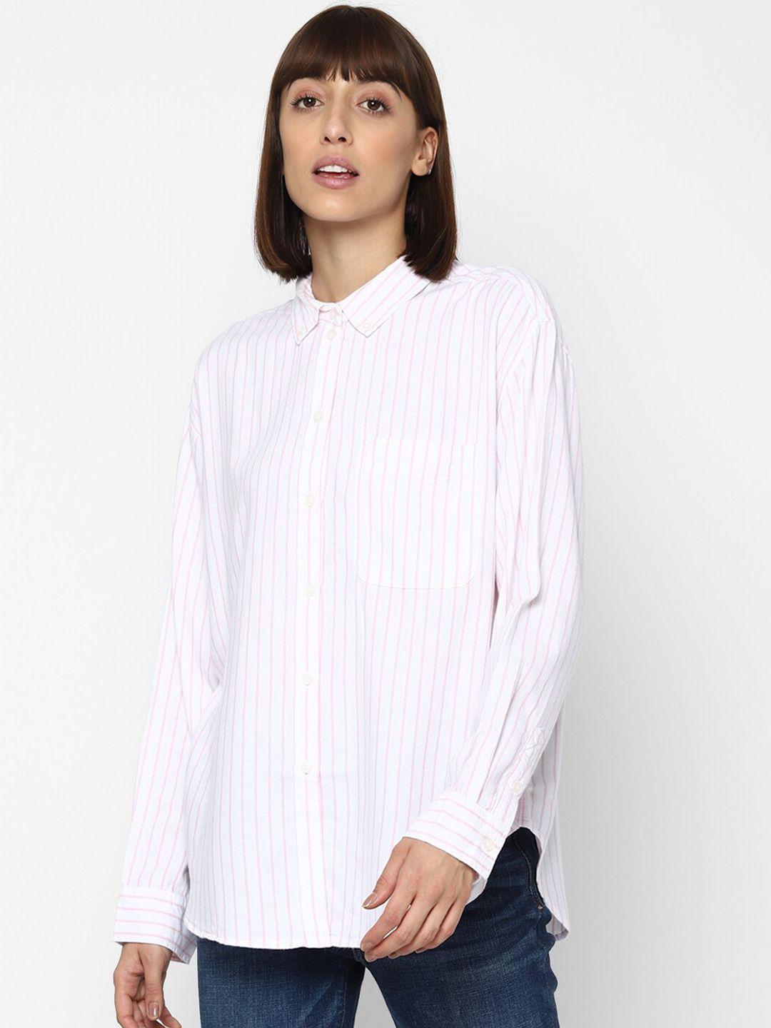 american-eagle-outfitters-women-pink-opaque-striped-casual-shirt