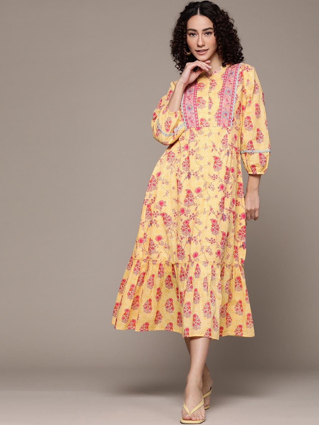 aarke-ritu-kumar-yellow-a-line-printed-tiered-dress