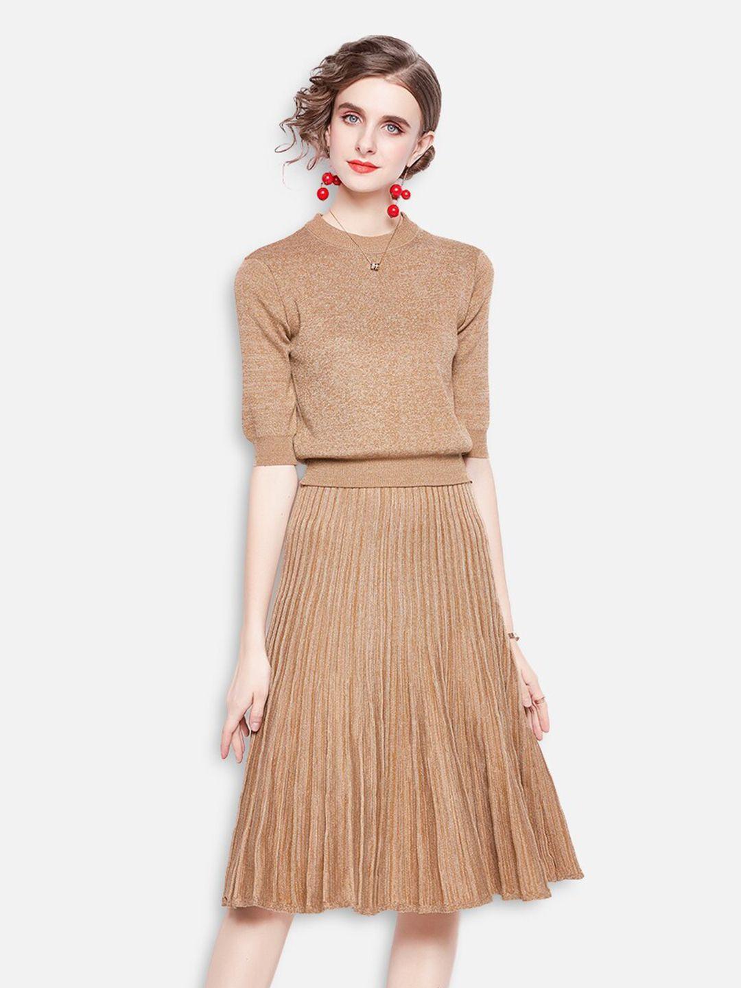 jc-collection-women-coffee-brown-t-shirt-with-skirt