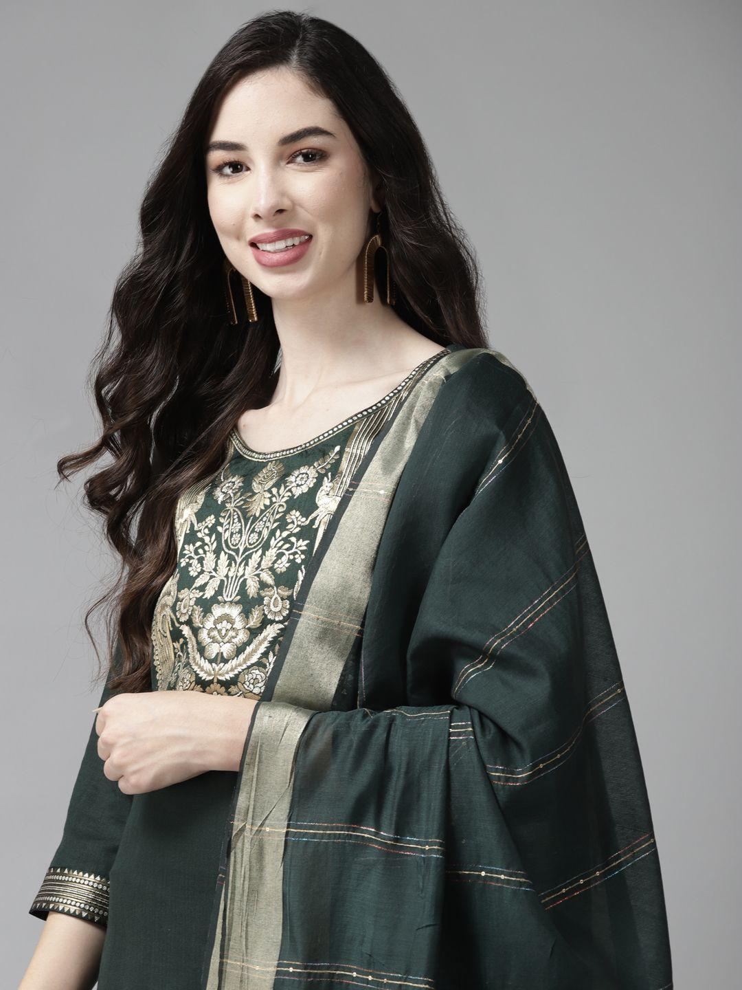 indo-era-women-green-yoke-design-regular-kurta-with-palazzos-&-dupatta