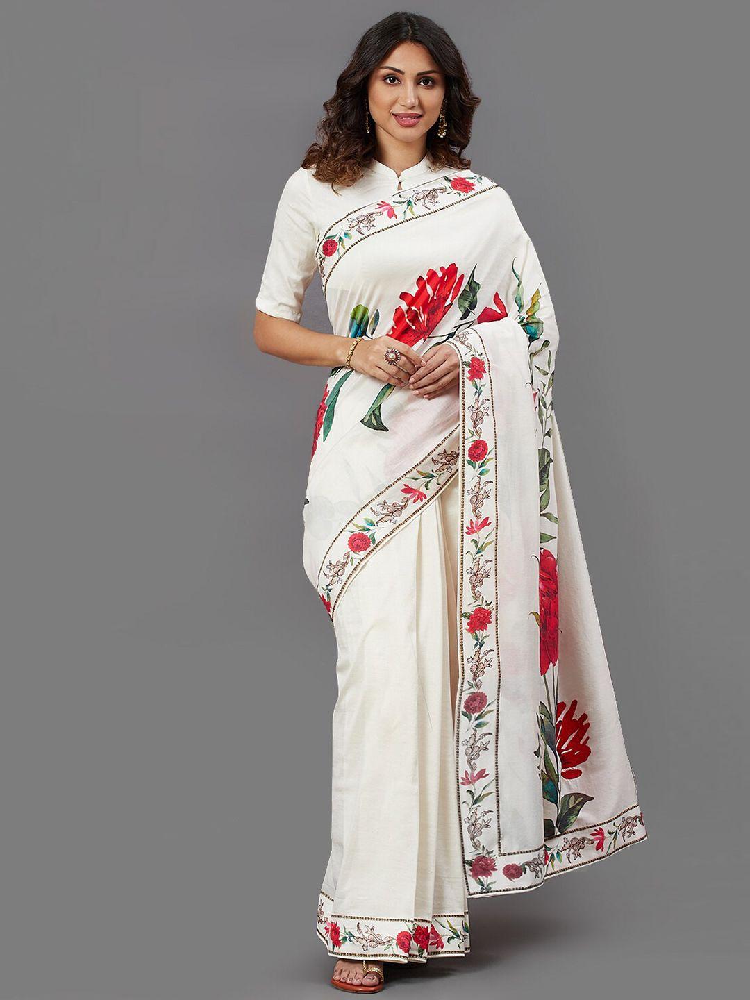 biba-by-rohit-bal-off-white-&-red-floral-silk-blend-chanderi-saree