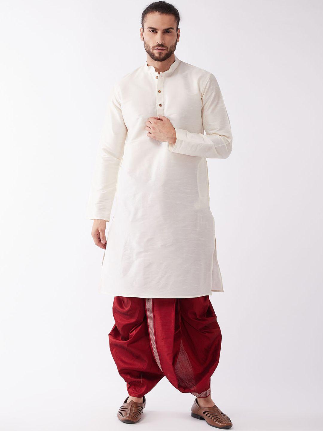 vastramay-men-cream-coloured-a-line-kurta-with-dhoti-pants