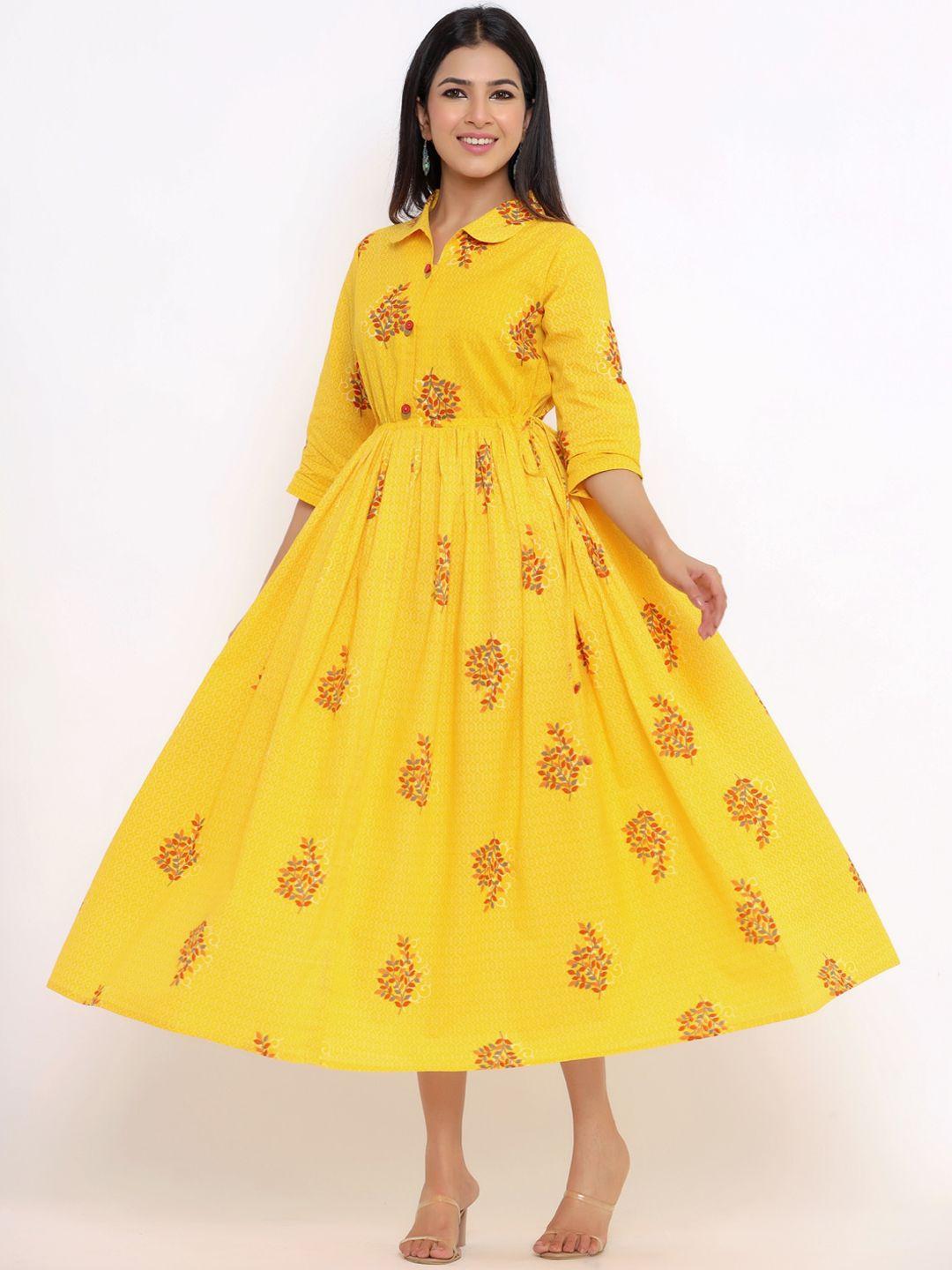 indian-virasat-yellow-ethnic-motifs-ethnic-cotton-midi-dress