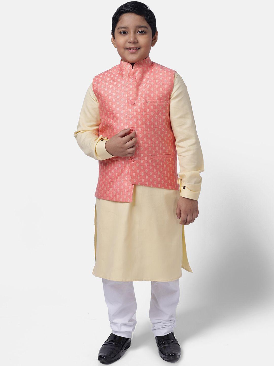 namaskar-boys-cream-coloured-printed-regular-pure-cotton-kurta-pyjamas-with-jacket