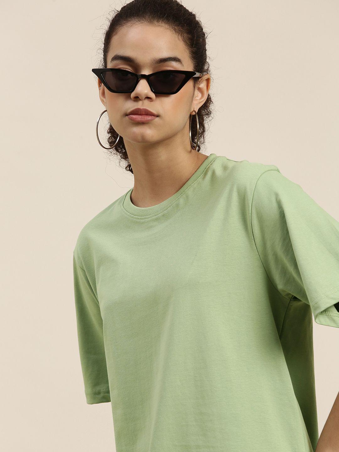 dillinger-women-green-pure-cotton-loose-pure-cotton-t-shirt