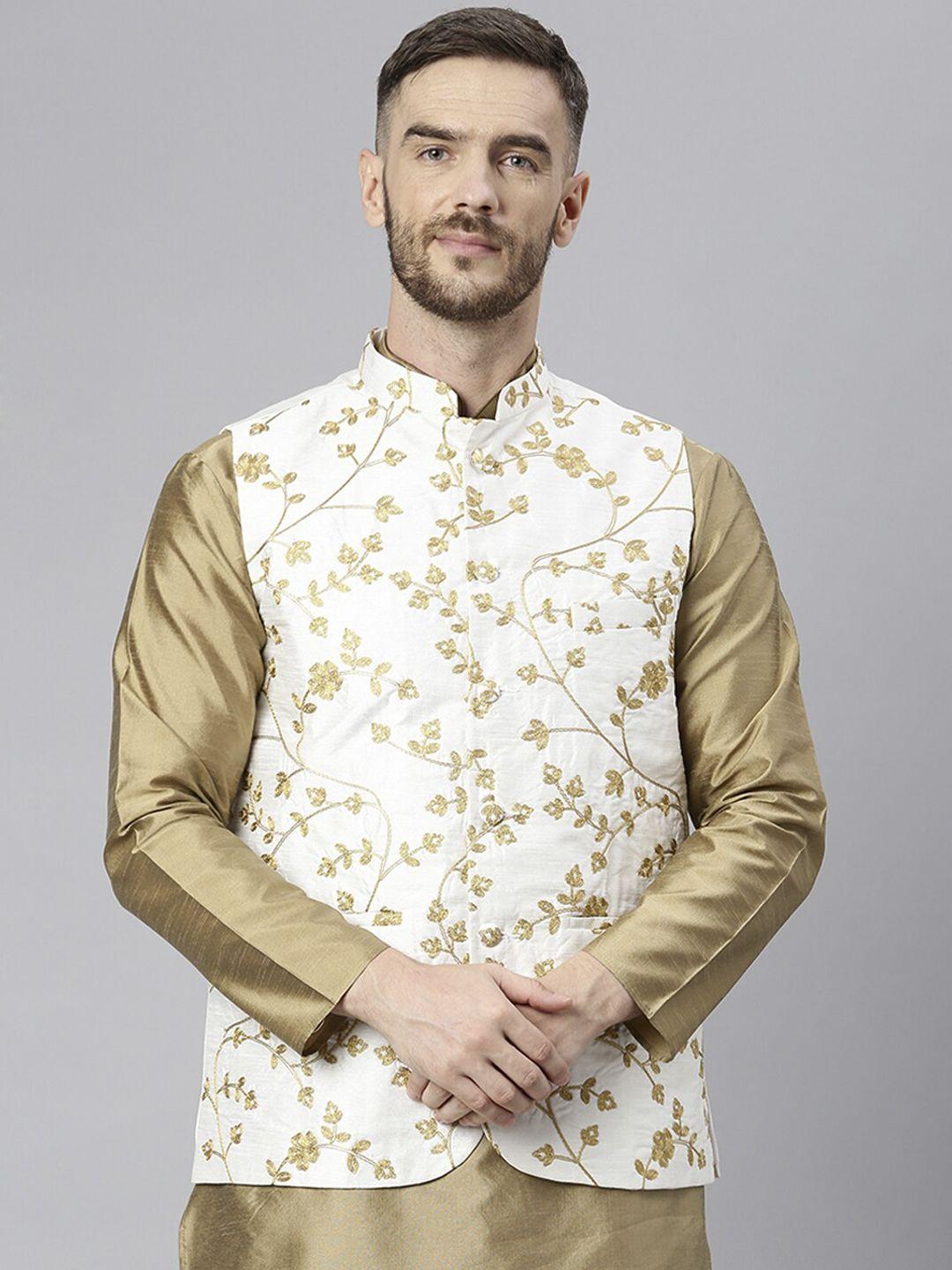 hangup-men-white-&-gold-coloured-embroidered-woven-nehru-jacket