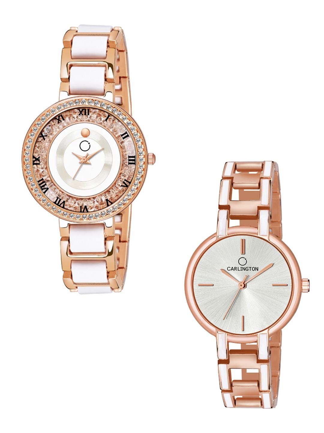 carlington-set-of-2-embellished-dial-&-rose-gold-toned-bracelet-style-straps-watch