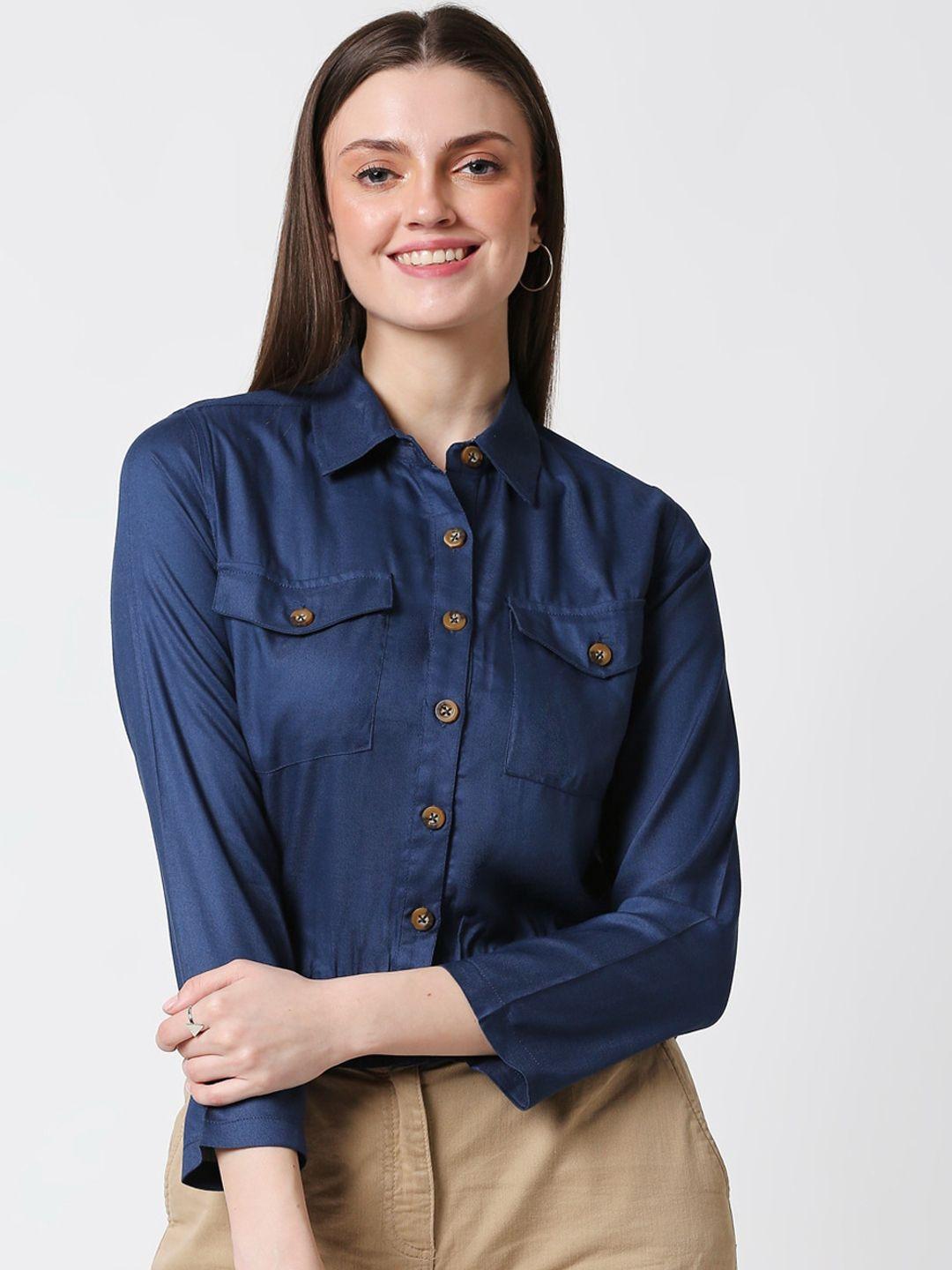 bewakoof-women-blue-opaque-casual-shirt