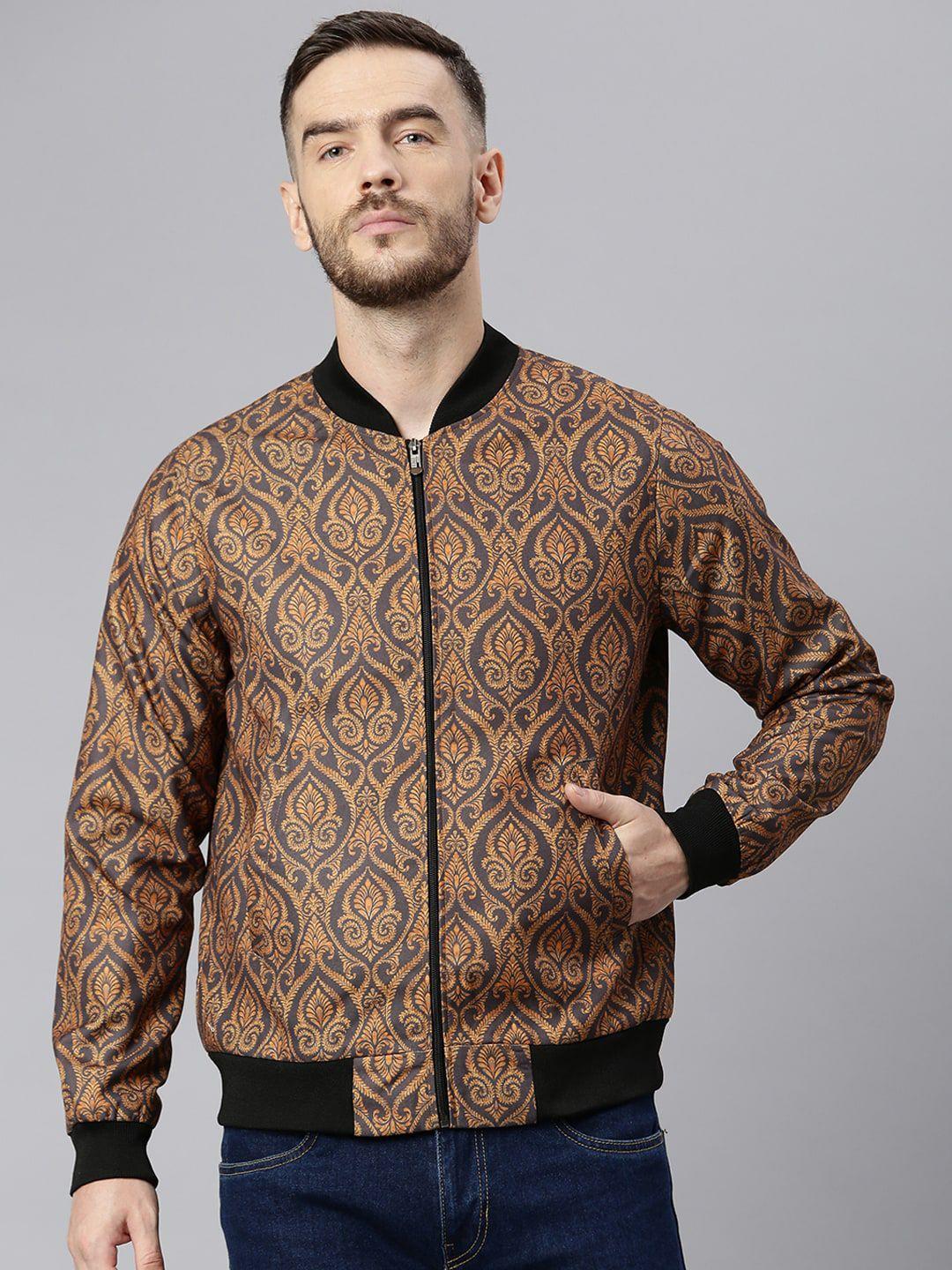 hangup-men-brown-printed-lightweight-bomber-jacket