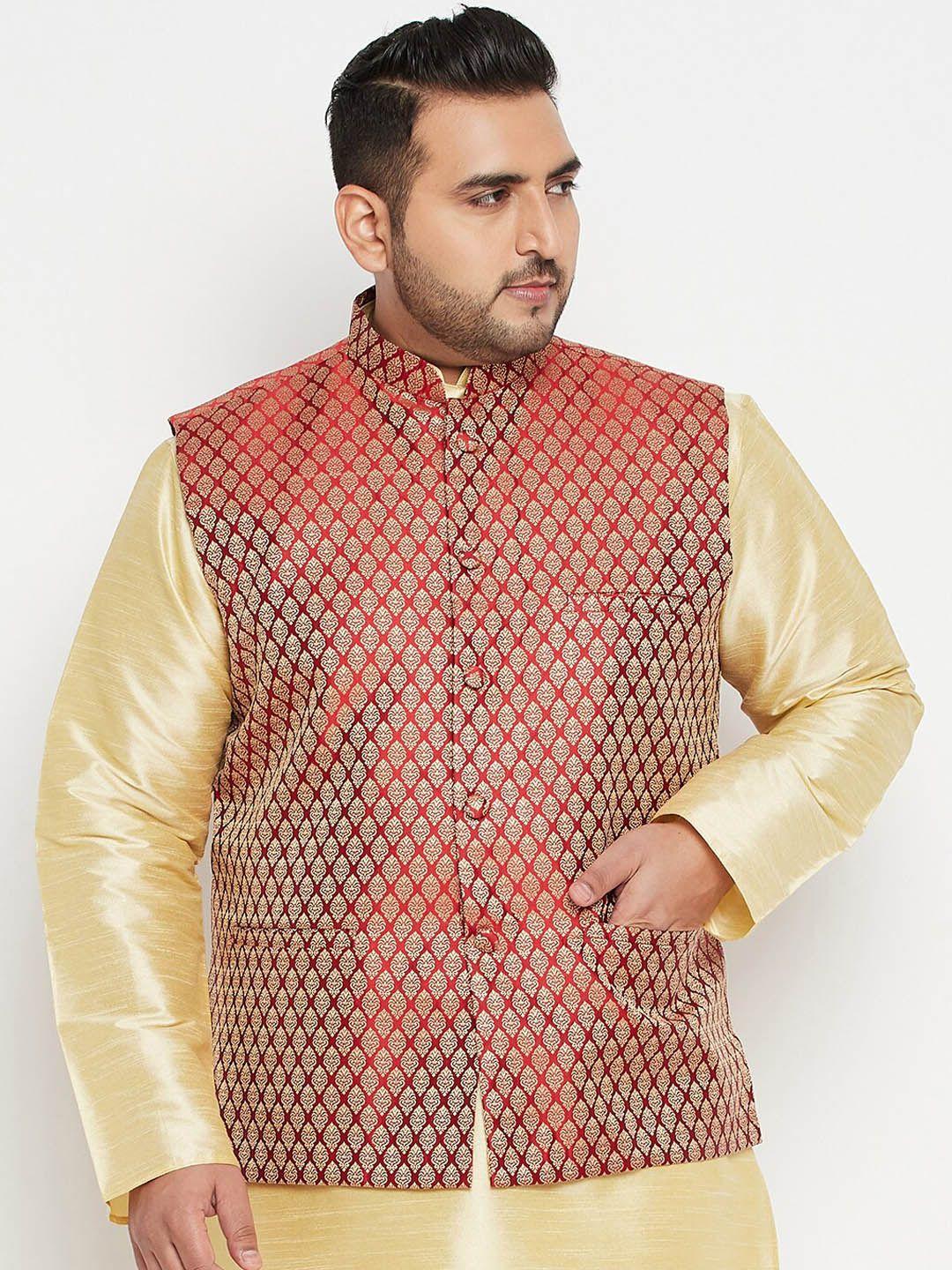 vastramay-plus-men-maroon-silk-blend-nehru-jacket