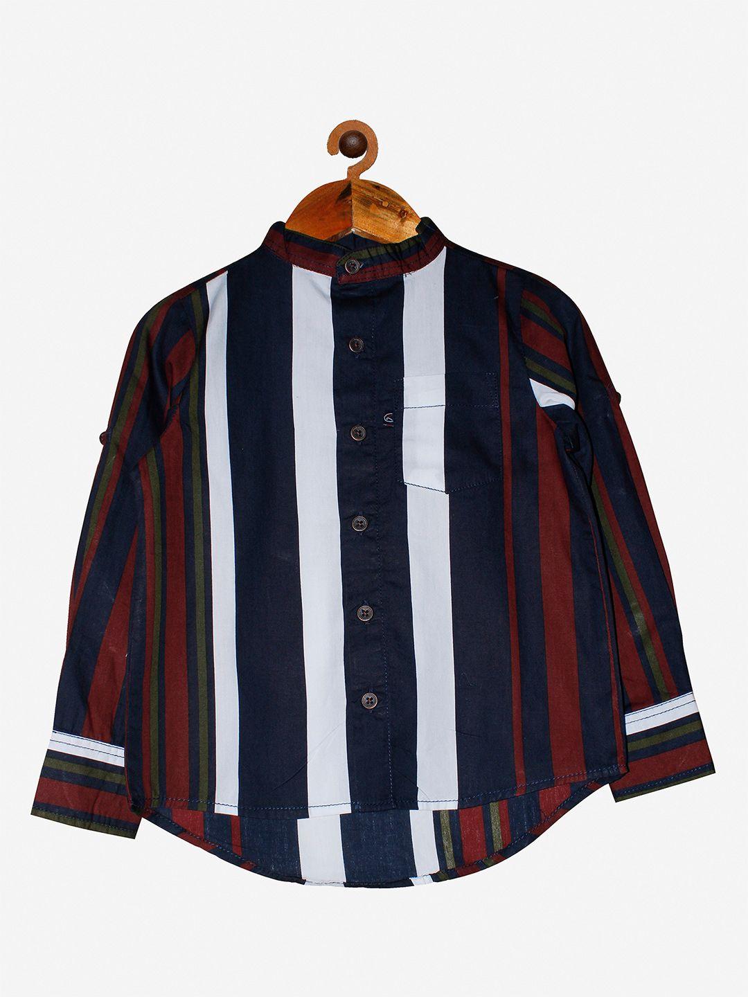 kiddopanti-boys-navy-blue-opaque-striped-casual-shirt