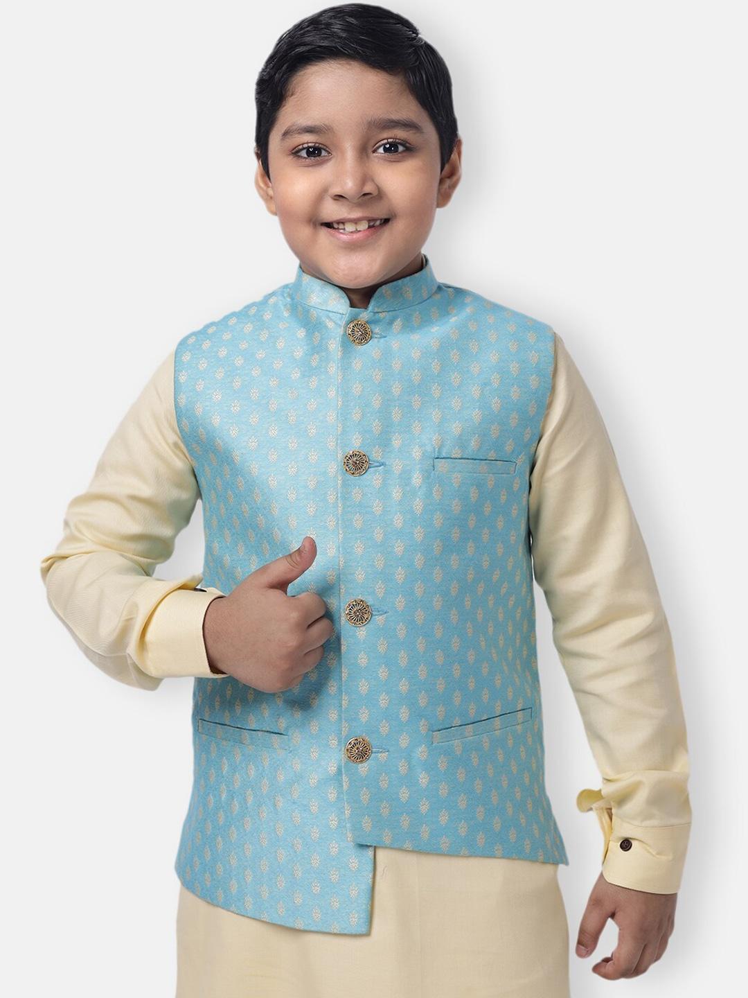 namaskar-boys-turquoise-blue-woven-design-nehru-jacket