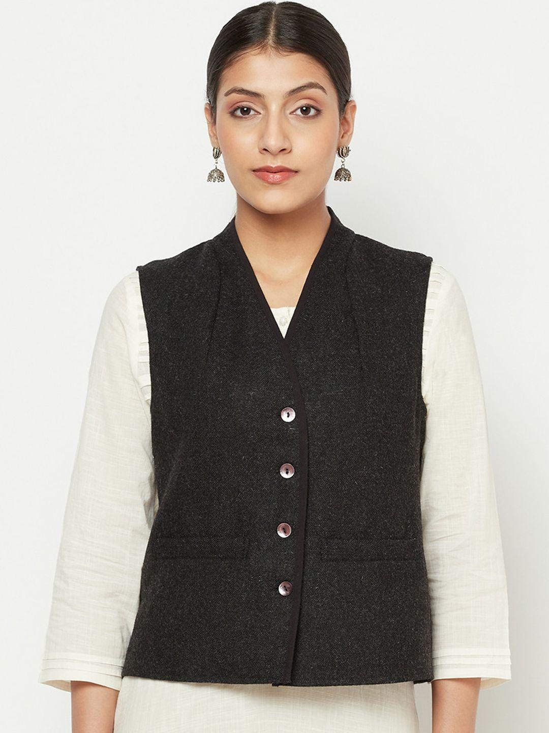 fabindia-women-grey-solid-woollen-waistcoat