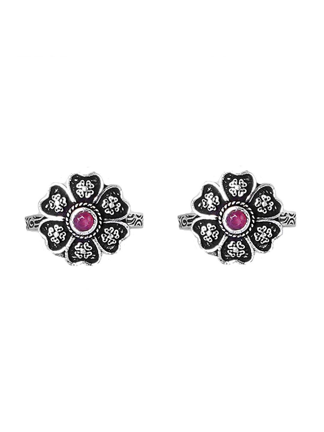 teejh-pink-&-silver-set-of-2-ruhi-stone-oxidised-toe-rings