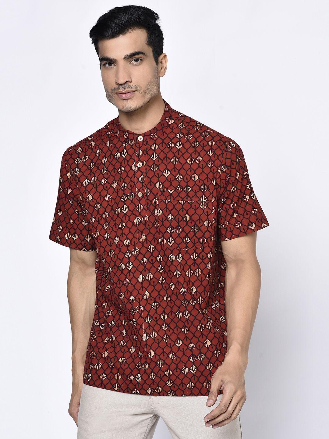 fabindia-men-red-&-black-cotton-hand-block-print-shirt