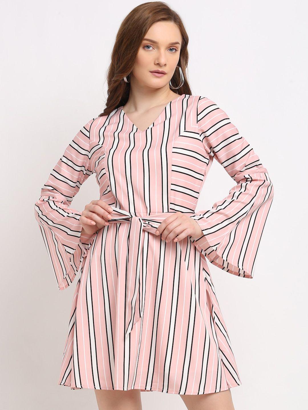 la-zoire-pink-&-white-striped-crepe-a-line-dress