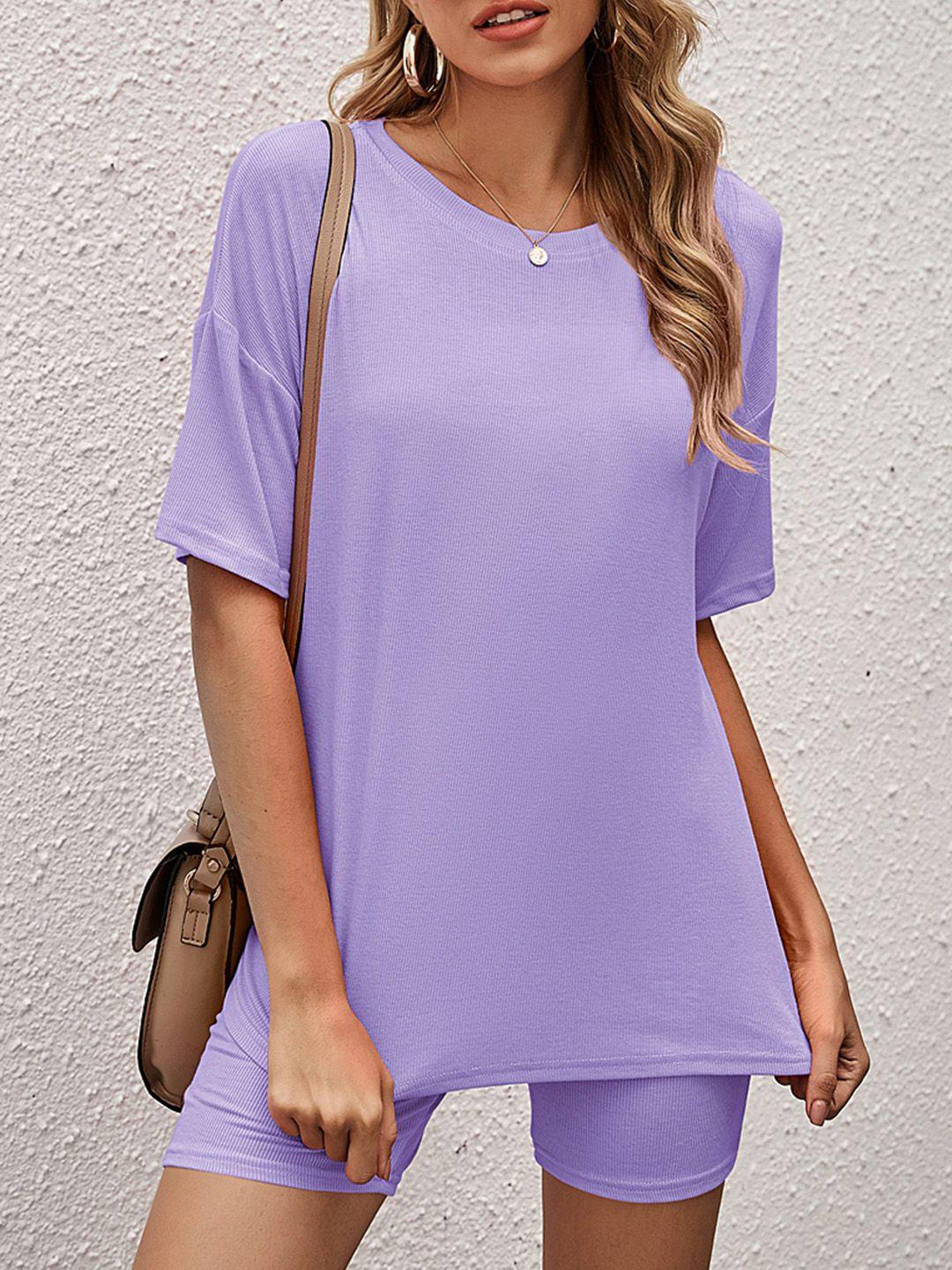 urbanic-women-purple-solid-shorts-set