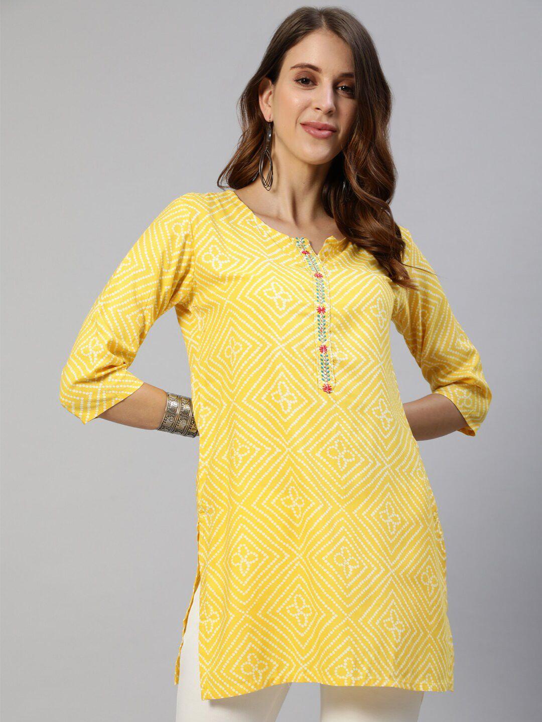 anubhutee-yellow-&-white-bandhani-printed-kurti