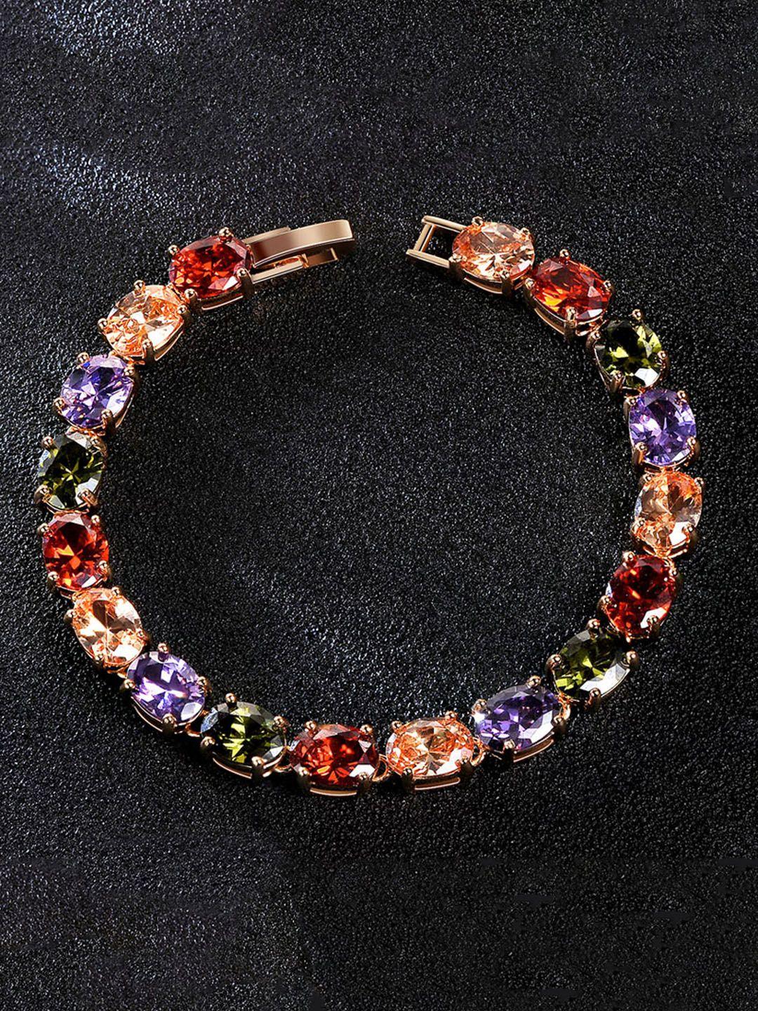 yellow-chimes-women-multicoloured-cubic-zirconia-rose-gold-plated-link-bracelet