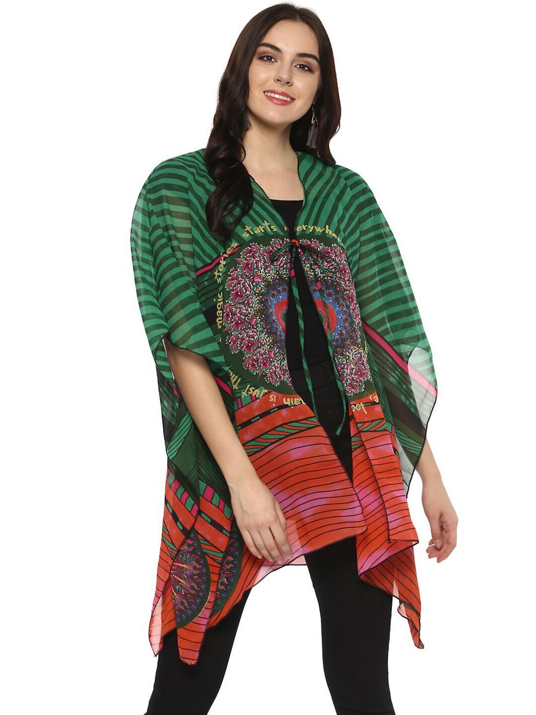 stylestone-women-green-&-red-abstract-printed-longline-tie-up-shrug