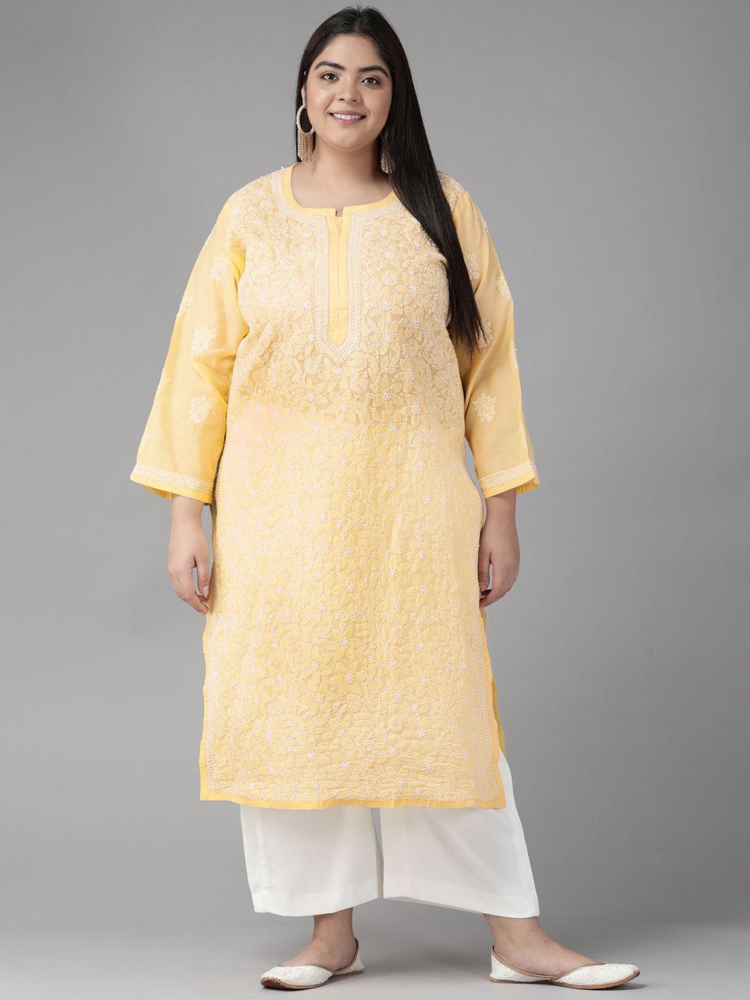 ada-women-yellow-&-yellow-floral-embroidered-thread-work-handloom-handloom-kurta