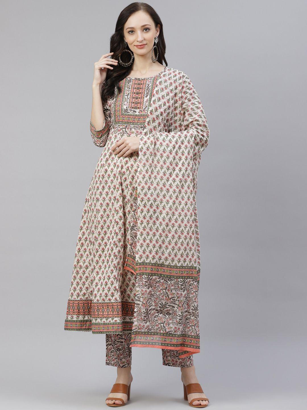 divena-women-white-ethnic-motifs-printed-regular-gotta-patti-pure-cotton-kurti-with-trousers-&-with-dupatta