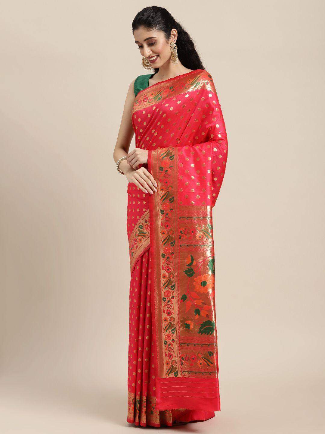 mitera-red-zari-silk-blend-paithani-saree