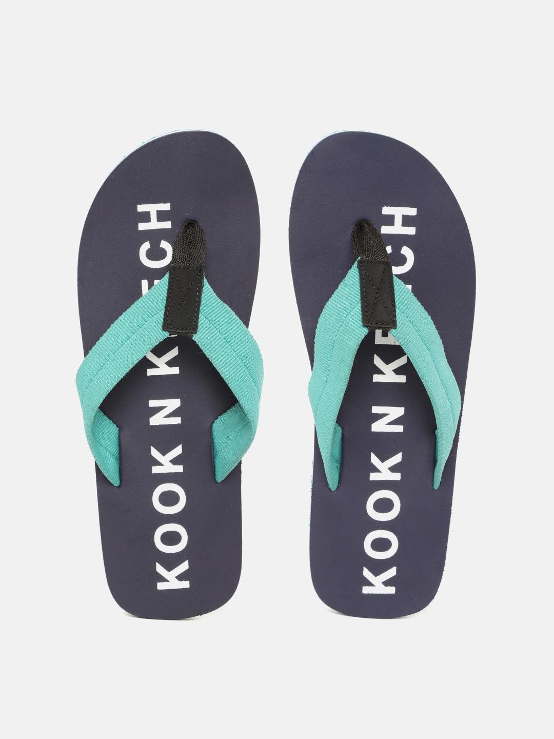 kook-n-keech-men-green-&-navy-brand-logo-print-thong-flip-flops