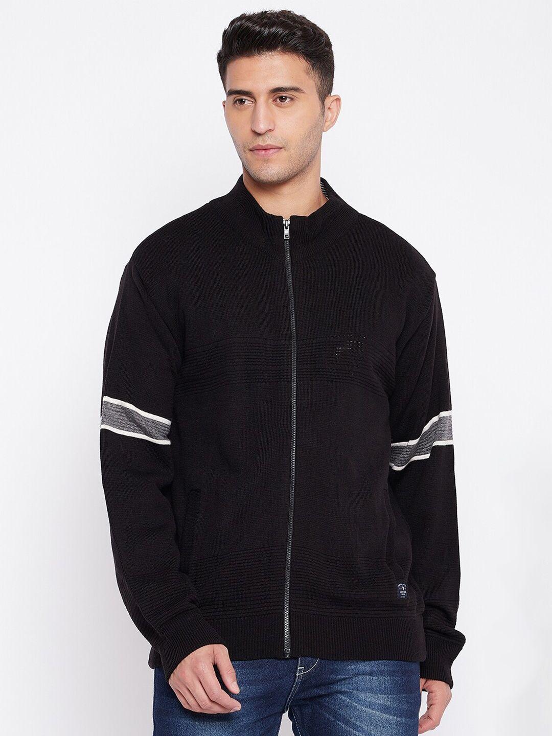 cantabil-men-black-&-grey-striped-front-open-with-zip-detail