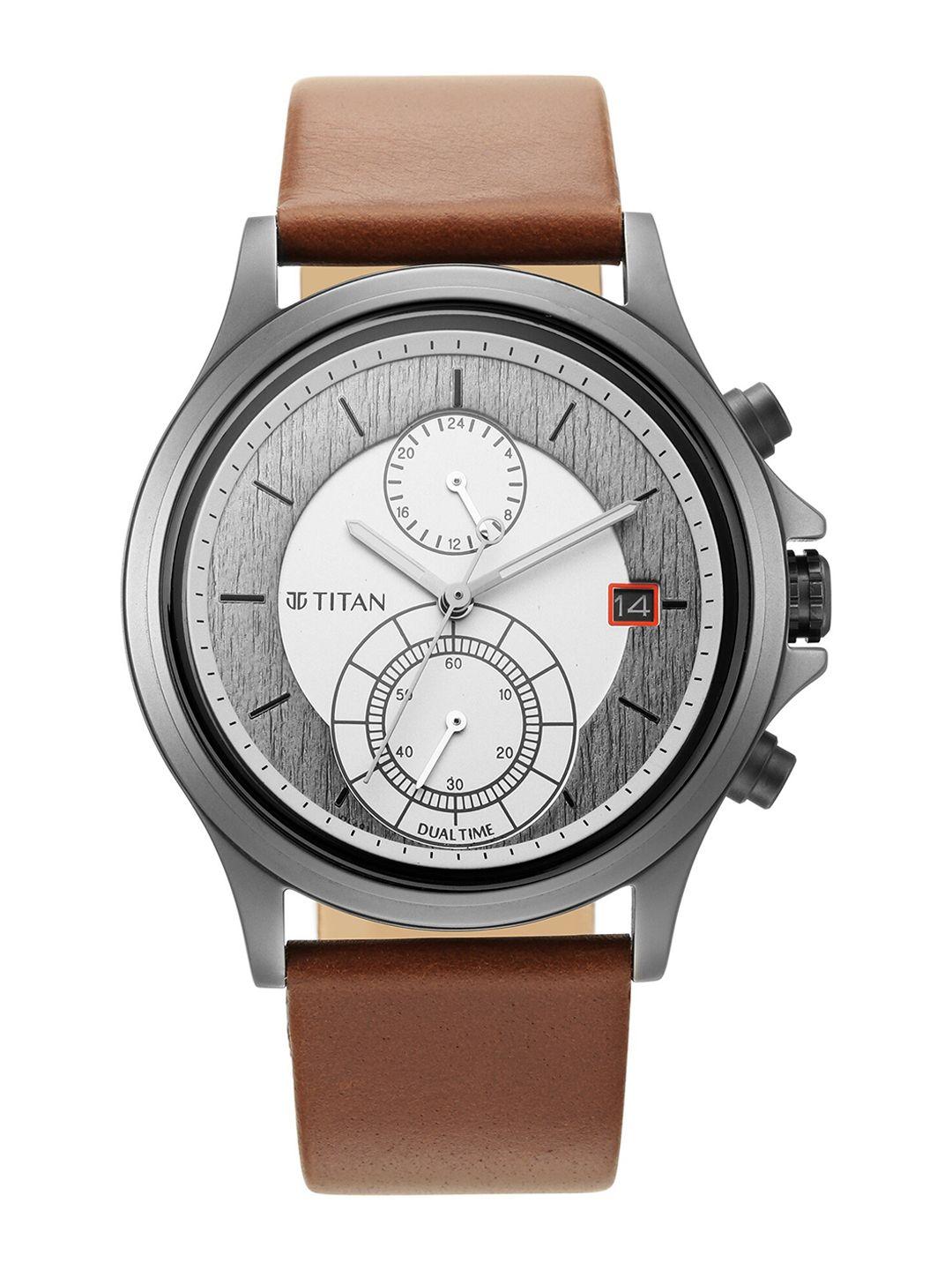 titan-men-grey-brass-dial-&-brown-straps-analogue-watch-1870ql01