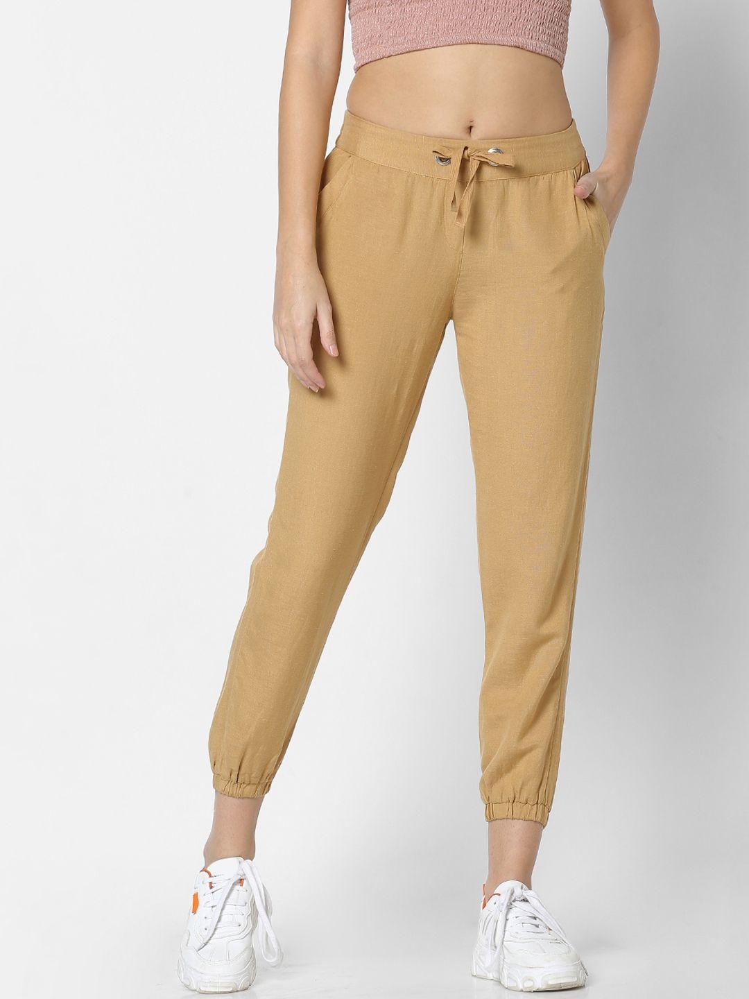 only-women-brown-solid-relaxed-fit-joggers