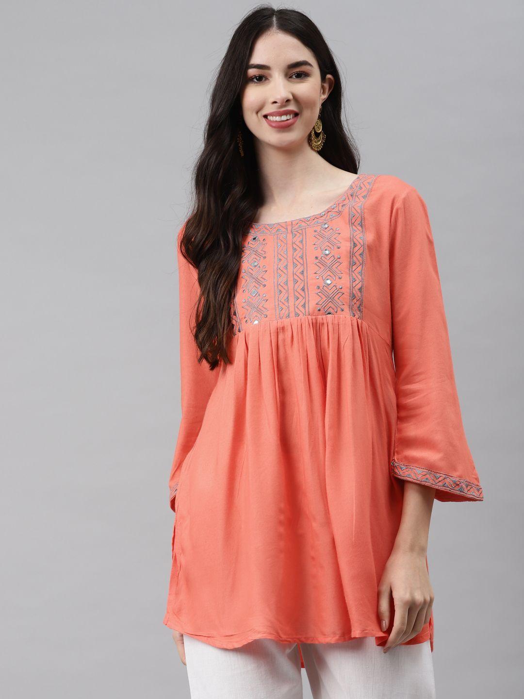 highlight-fashion-export-peach-coloured-embroidered-regular-top