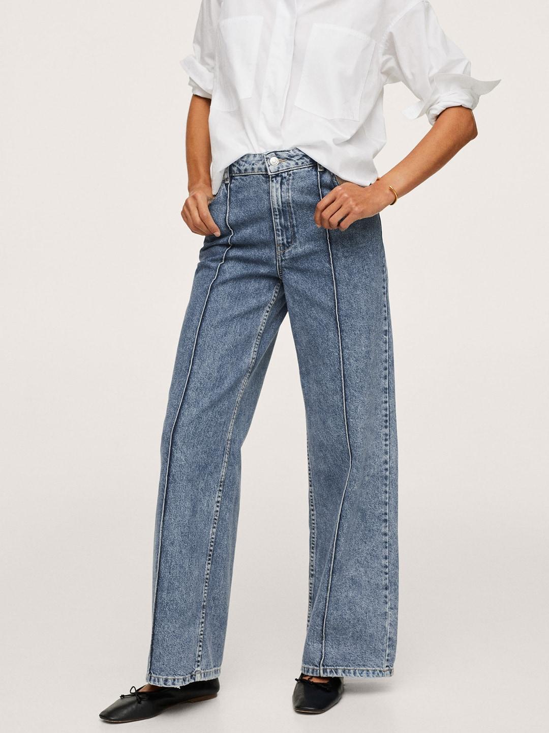 mango-women-blue-wide-leg-high-rise-pure-cotton-jeans