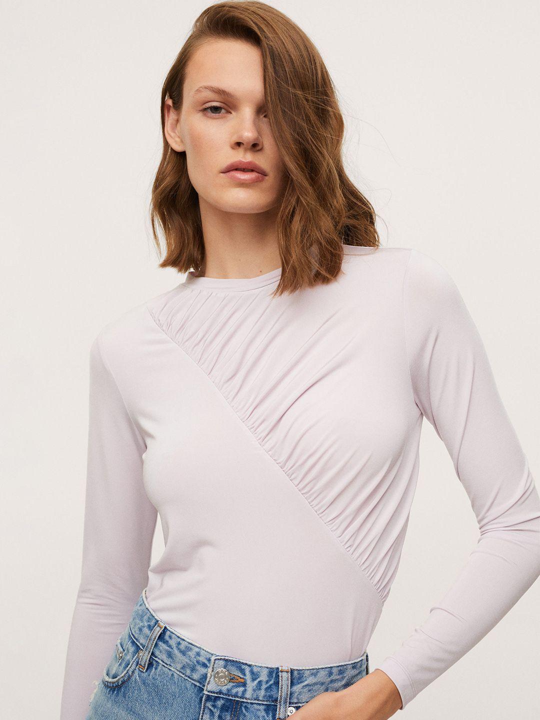 mango-women-lavender-solid-fitted-top-with-gathered-detail